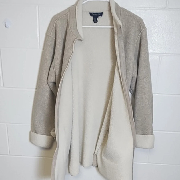 Cozy Cream & Tan Teddy Fleece Jacket Pockets Double Zip - Picture 16 of 16